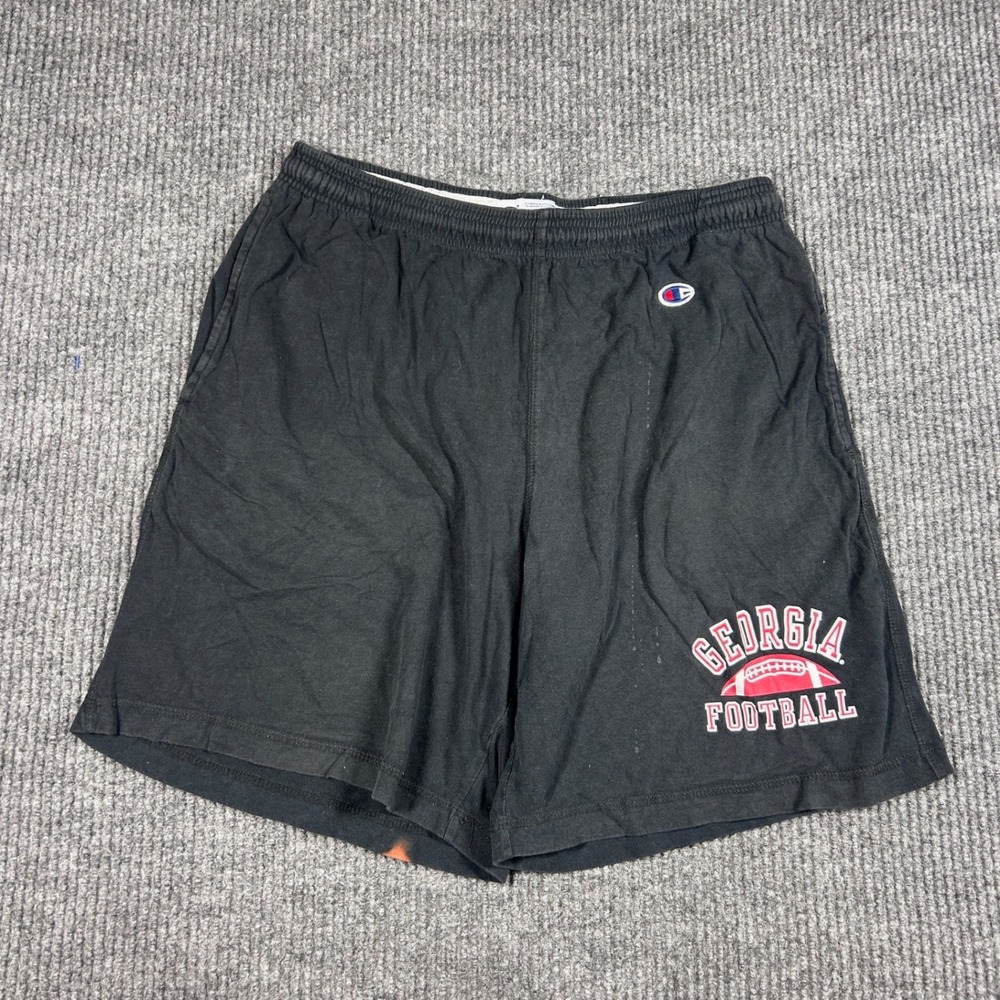 Vintage Champion Georgia Football Shorts Mens M Black Cotton Athletic Gym